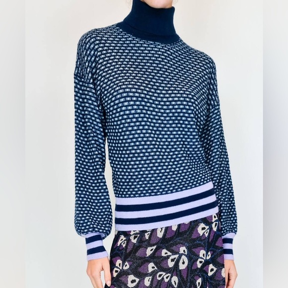 NWT Happy Sheep Turtleneck Ugly Sweater Pullover Fair Isle Striped Cashmere XS - Picture 1 of 12